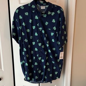 Men's Bulbasuar Navy Short-Sleeve Button-Up Shirt